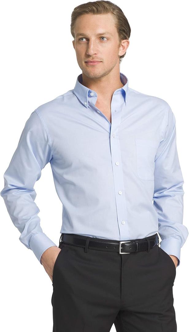 IZOD men's Regular Fit Stretch Solid Button Down Collar Dress Shirt, Water Mill, 17 -17.5 Neck 36 -37 Sleeve X-Large US