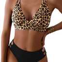 Tainehs Women's Push Up V Neck Bikini Sets Criss Cross Back Two Piece Bathing Suit (Leopard), Small