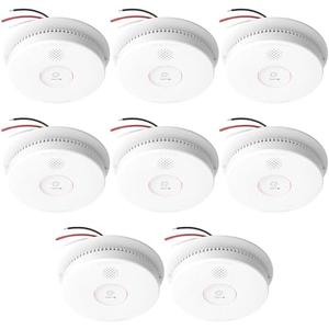 Hardwired Interconnected Smoke Detectors,Photoelectric Smoke Alarm with 9V Battery Backup,Test/Silence Button, Hard Wired Fire Alarm for Home GS562A 8pack