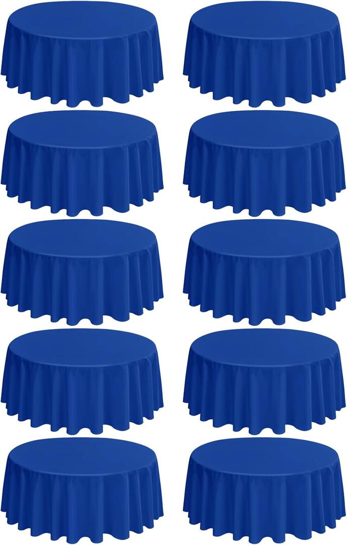 Royal Blue 10-Pack Round Polyester Table Cover - 120 Inch, Stain & Wrinkle Resistant, Perfect for Wedding Banquets & Parties