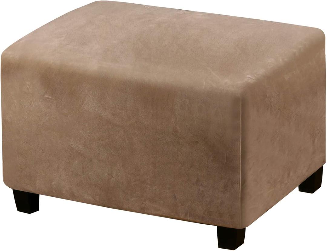 PrinceDeco Real Velvet Plush Ottoman Cover Soft Rectangle Folding Storage Covers Furniture Protector Removable Footstool Protect Footrest Covers Elastic Bottom(Large, Camel)