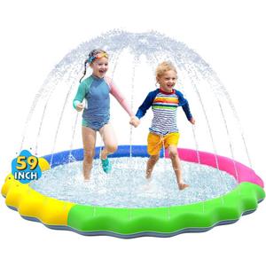 VISTOP Non-Slip Splash Pad for Kids and Dog, Thicken Sprinkler Pool Summer Outdoor Water Toys - Fun Backyard Fountain Play Mat for Baby Girls Boys Children or Pet Dog (59 inch, Red&Yellow&Green&Blue)