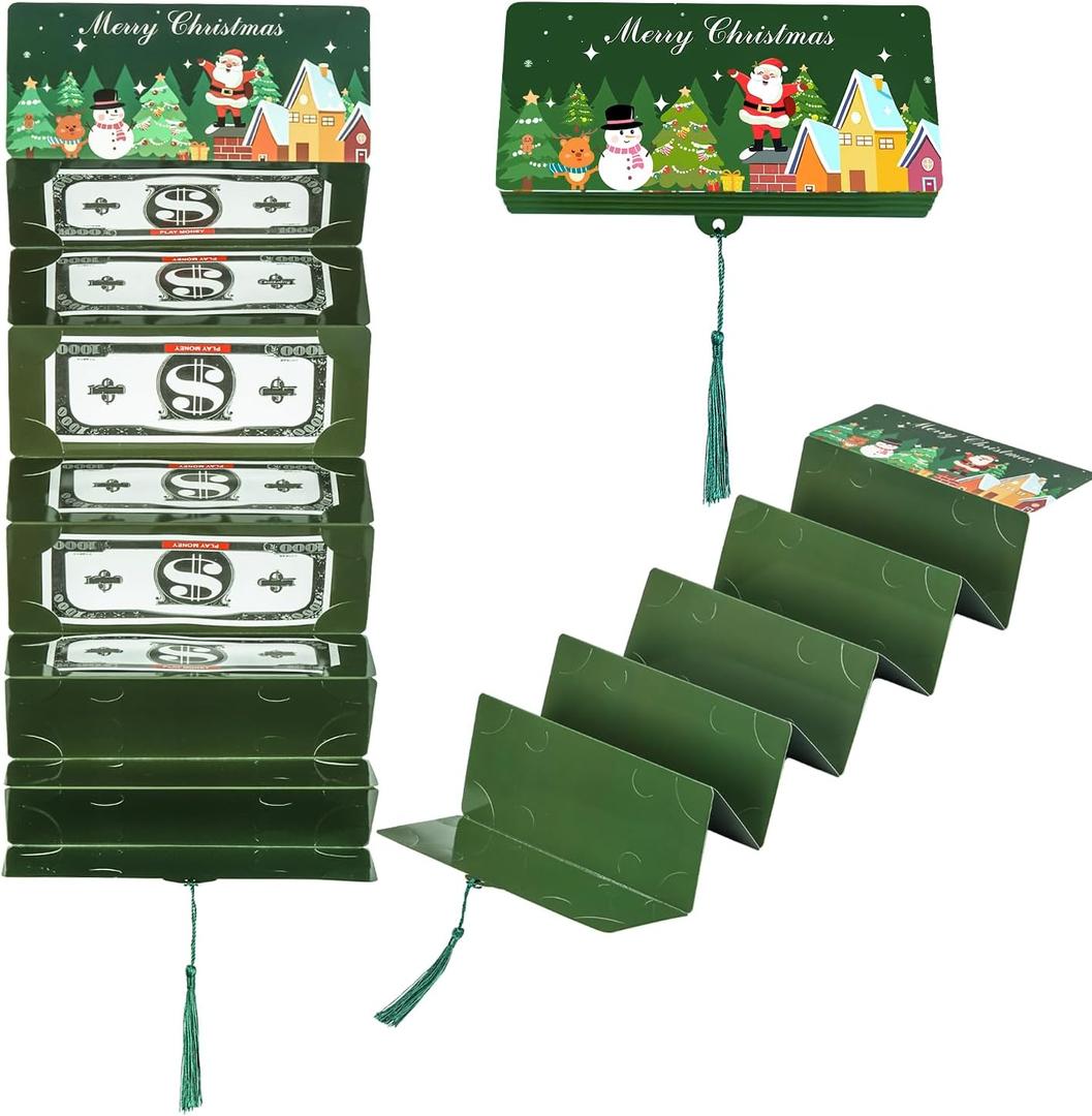 2 x Christmas Money Holder Gift Card Holders with 10 Slots and an Envelope Multiple Xmas Surprise Money Holder for Cash Checks or Gift Cards Supplies (Green)