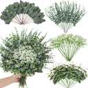 120 Pcs 4 Kinds Mixed Eucalyptus Greenery Stems, Baby Breath Flowers Artificial Bulk and Greenery Stems for DIY Bouquets Wedding Home Floral Decor