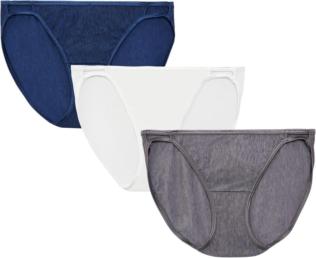 Vanity Fair Women's Illumination String Bikini Panties, Silky Stretch & Satin Trim (7, 3 Pack - Navy/White/Steele)