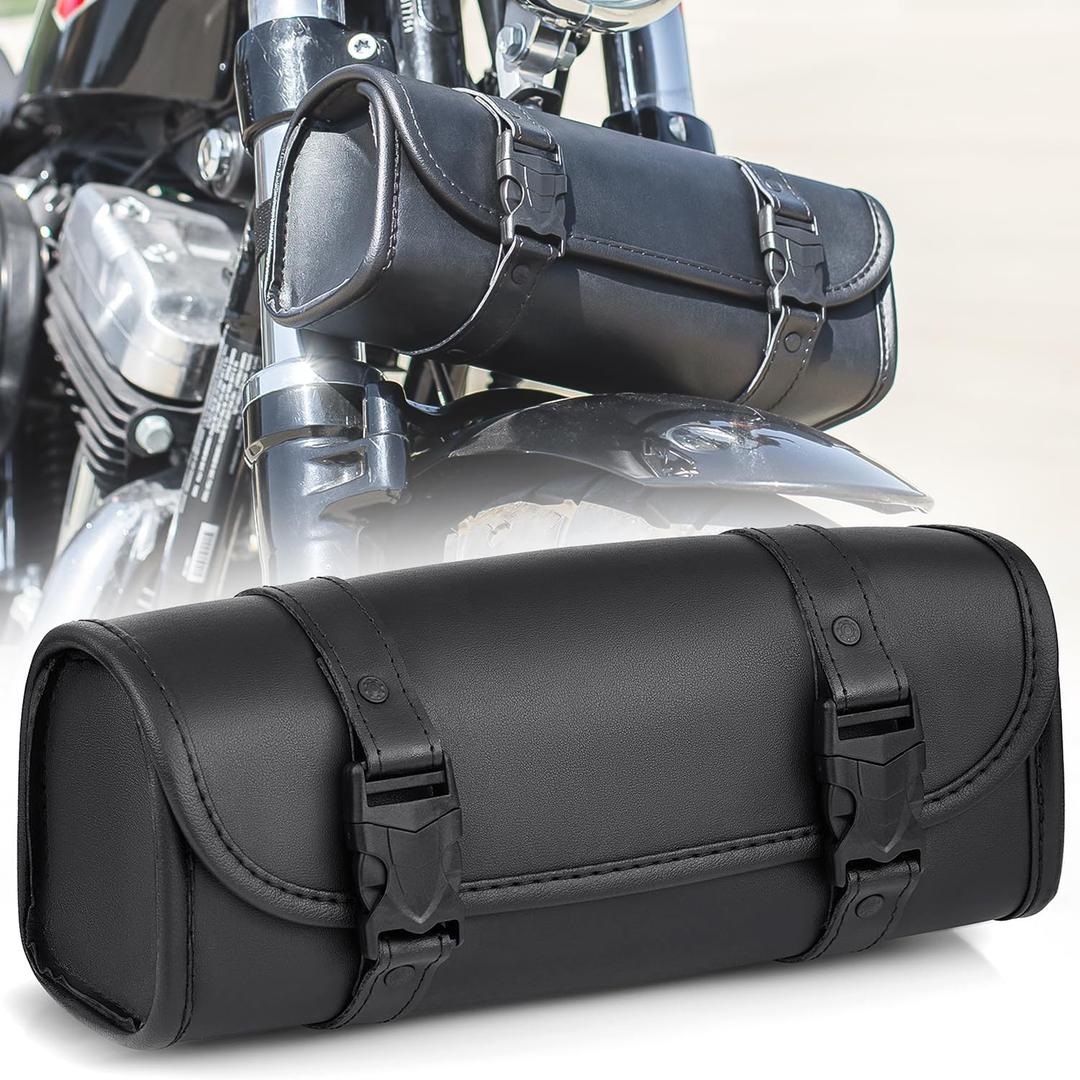 Nomad Motorcycle Tool BagUniversal Handlebar PouchWaterproof Cruiser Biker Roll Bag Front Fork or Saddlebag Storage (Black)