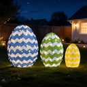 Outdoor Easter Eggs Yard Decor, Set of 3 Lighted Metal Egg Decorations with 90 LED Lights, 3D 24 Inch Light Up Plug in Festive Holiday Ornaments for Garden Patio Yard Porch Lawn Display