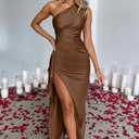 Memoriesea Women's Sexy One Shoulder High Split Cocktail Wedding Party Maxi Dress (M)