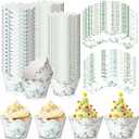 Domensi 100 Pcs Eucalyptus Cupcake Wrappers Rustic Cupcake Liners Green Tulip Baking Cups Baking Liners for Wedding Bridal Baby Shower Birthday Party Supplies Dessert Decoration