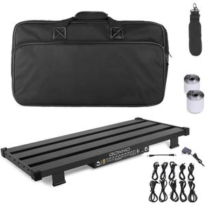 GOKKO Guitar Pedal Board 25.6''x11.9" with Integrated Power Supply and DI Module, Aluminum Powered Guitar Pedalboard with Carry Bag (GK-55)