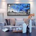 Framed Canvas Wall Art For Living Room Large Size Wall Decor For Bedroom Black And White Wall Pictures Blue Moon Tree Scenery Wall Painting Office Decor Room Home Decoration Black Framed 30" X 60"