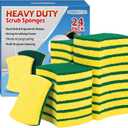 HOMERHYME Heavy Duty Scrub Sponge 24 Pack, Eco Cellulose Kitchen Dish Sponge Multipurpose Ergonomic for Washing Dishes, Uncoated Cookware & Household Cleaning. (Green/Yellow)
