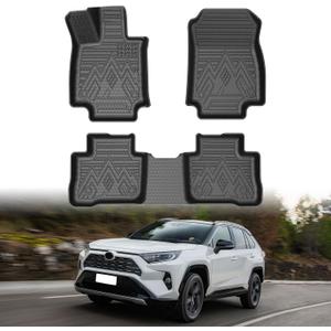 Mixsuper Floor Mats for Toyota RAV4 2019-2025, All Weather Floor Liners for Toyota RAV4 Accessories, Durable 1st and 2nd Row Set Black