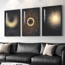 Large Framed Black and Gold Modern Luxury Wall Art for Living Room, 3 Piece Contemporary Bright Art Prints Paintings Artwork for Walls, Pictures for Bedroom Dining Room Entryway Wall Decor 24x36 In