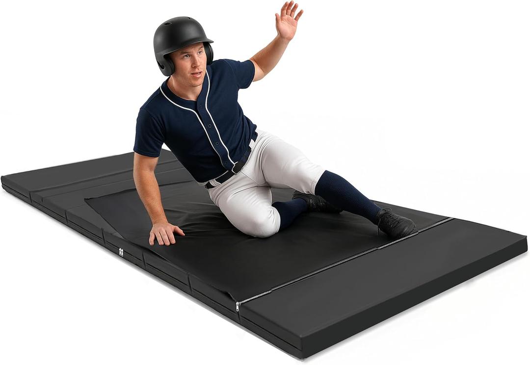 Baseball Sliding Mat Trainer 10 x 3.6 ft Slide Mat for Baseball and Softball 1.7 Inch Thick Foam Waterproof Antislip Foldable with Zipper and Stakes for Soccer Rugby Gymnastics Yoga and More