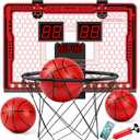 Indoor Basketball Hoop for Kids, Remote Control Basketball Hoop Indoor with Electronic Scoreboard/7-Color LED Lights/2 Modes/3 Balls, Foldable Design, Cool Basketball Gifts for Boys 8-12 (Red)