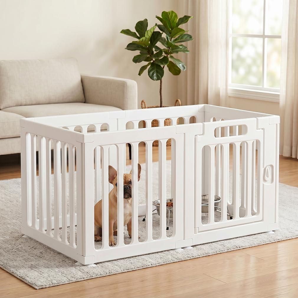Dog Playpen with Door, Portable Large Puppy Playpen for Indoor & Outdoor Use, Tool-Free Assembly Modern Pet Play Pen for Dogs, Cats & Small Animals
