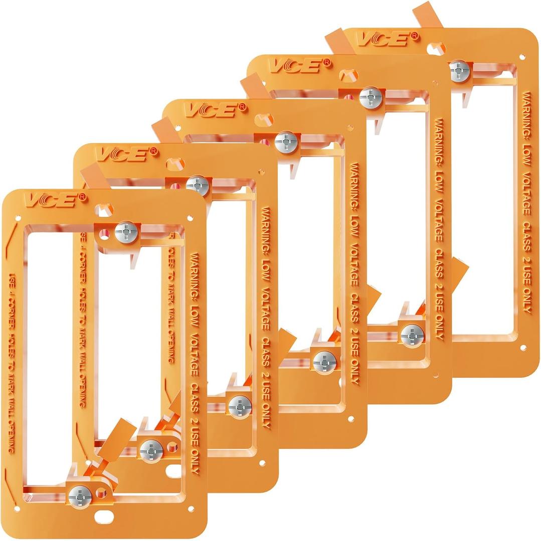 VCE Low Voltage Mounting Bracket Single Gang Wall Plate, Flush Low Voltage Box for Network, HDMI, Coaxial, Speaker, Telephone Cables, Orange, 5 Pack