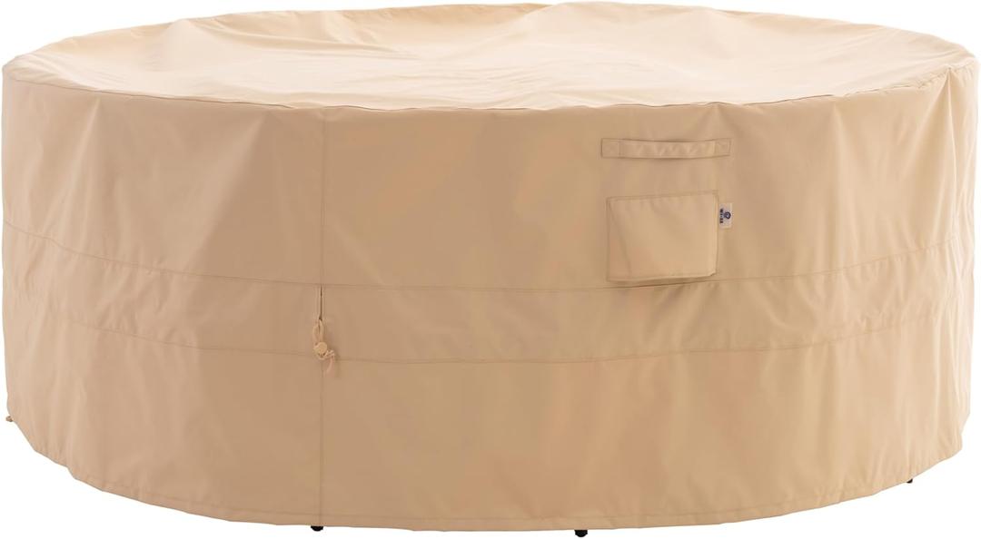 WJ-X3 Round Patio Furniture Cover, 72" D x 31" H, Waterproof, UV Resistant, Anti-Fading Outdoor Cover for Round Dining Table and Chairs Set, Beige