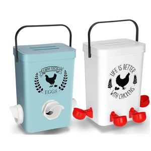 Tgeyd Chicken Feeder and Waterer Set (3 Gal/15 Lb) Hanging Automatic Poultry Feeder, No-Waste, Chicken Accessories for Chicken Coop and Run
