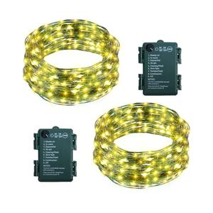 2 Pack Christmas Fairy Lights Battery Operated, Total 66Ft 200 LED String Light with Auto Timer 8 Modes Green Copper Wire Twinkle Lights for Bedroom Wreath Wedding Christmas (Warm White)
