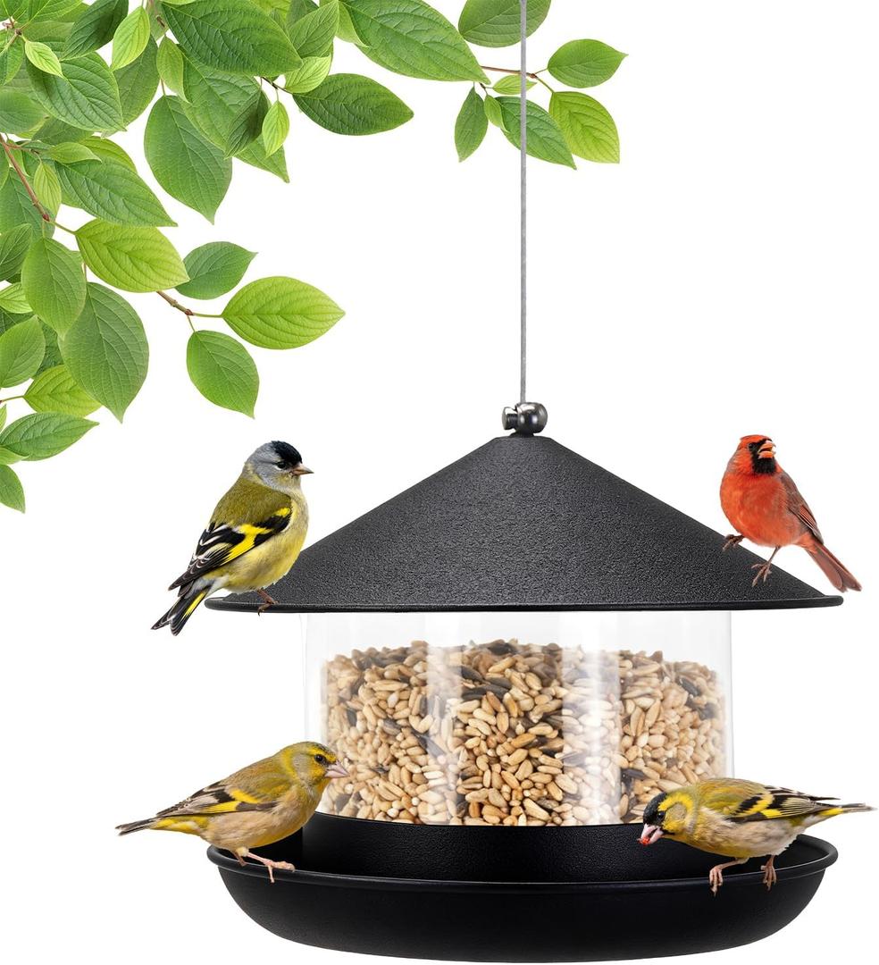 Wild Bird Feeder, Large Capacity Hanging Bird Feeder with Multiple Suspension Options, Black (Black)