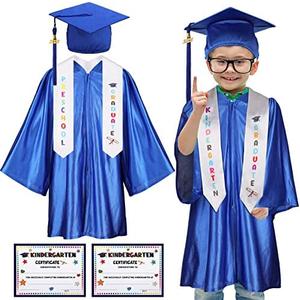 Newcotte 6 Pcs Kids 2025 Preschool and Kindergarten Graduation Cap Gown with Tassel Stole Certificate Graduation Set