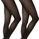 Womens Fleece-Lined Tights - Ultra-Warm Fake Sheer Look Pantyhose Thick Leggings for Winter (Medium Petite, Black - 2 Pairs)