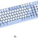 Wireless Bluetooth Keyboard - Full Size Retro Round Typewriter Style Wireless Keyboard with 2.4GHz & Bluetooth Dual-Mode Compatibility for PC, Laptop, Windows, Mac, and More (Blue)