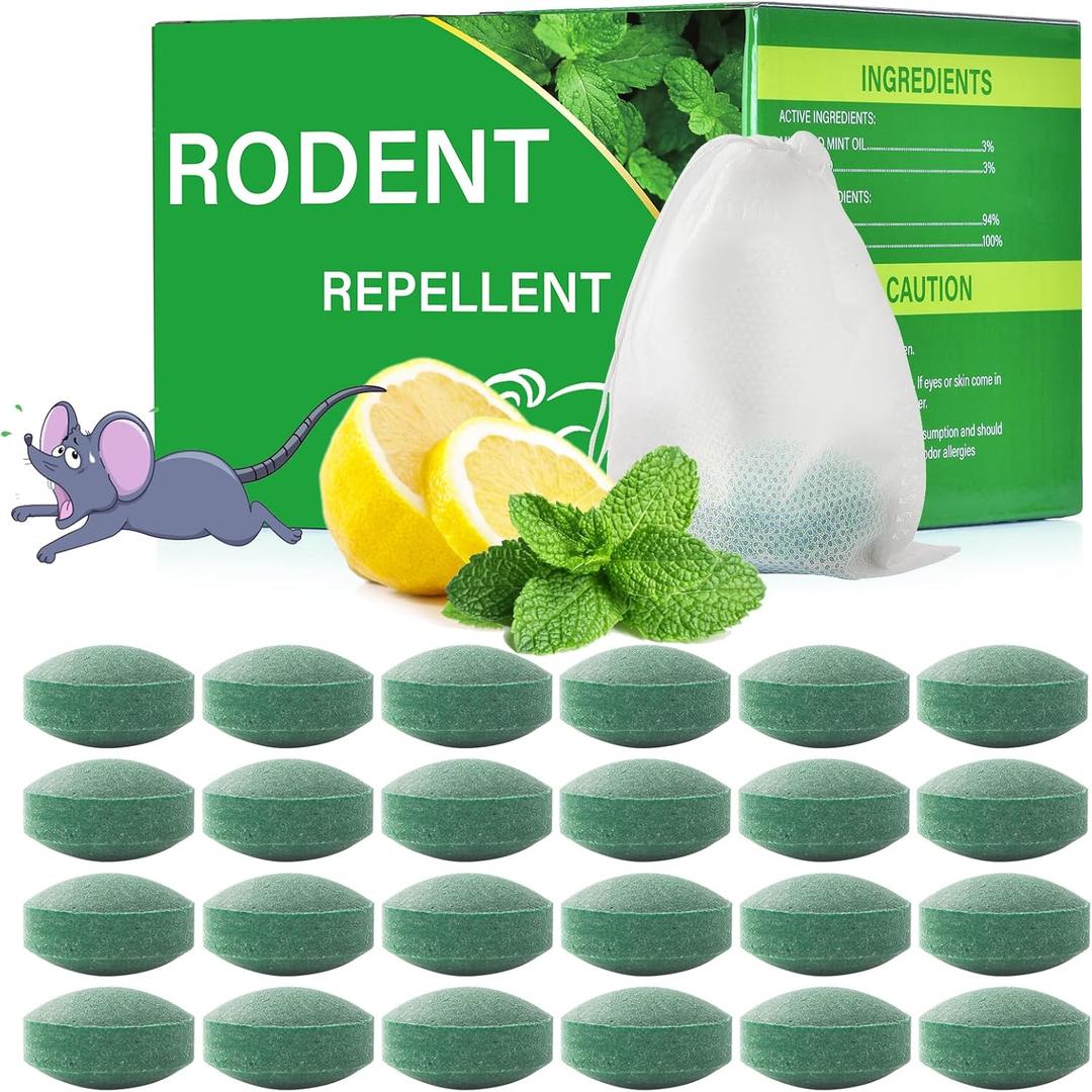 Mouse Rodent Repellent, 24 Pack Peppermint Oil for Mice Mouse Rats Squirrel Spider Pests Control Indoor & Outdoor Use, Natural Deterrent Replace Trap Poisoning Family & Pet Safe Green