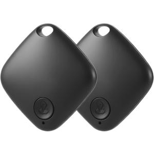 Bluetooth Item Locator Tracker for Keys, Wallet & Bags, Worldwide Location Network, Replaceable Battery Compatible with Find My App (iOS Only)-2 Pack Black
