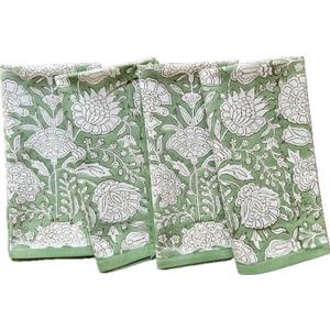 ATOSII Jade 100% Cotton Fall Cloth Designer Dinner Napkins, Handblock Print, Washable Durable Linen for Everyday Use Wedding Parties Outdoors Christmas Thanksgiving I 20 X 20 Inches I Set of 4