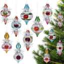 Soulchen Set of 8 Vintage Glass Christmas Ornaments 5'' Antiqued Ball Mercury Rustic Christmas Tree Drop Finial Ornaments for Xmas Trees Wreaths & Garland Farmhouse Indoor Home Retro Decor