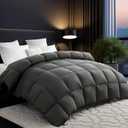 L LOVSOUL Goose Down Fiber Comforter King Size, 750+ Fill Power Hotel Style Bedding Comforter, 1200TC, Fluffy Ultra Soft All Season Gery Duvet Insert with 8 Corner Tabs