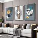 ARTKN 3 Pieces Abstract Framed Canvas Wall Art, Geometry Art Shape Pattern Paintings,Modern Artworks Wall Decor for Living Room Bedroom Office Decoration(Blue, 24" X 32" X 3 pieces)