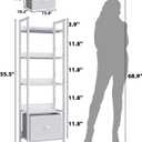 Furologee 5 Tier Bookshelf with Drawer, Tall Narrow Bookcase with Shelves, Wood and Metal Book Shelf Storage Organizer, Modern Display Standing Shelf Unit for Bedroom, Living Room, Office, White