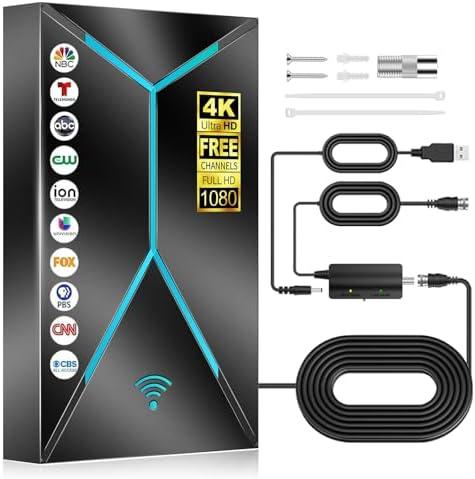 2026 Upgraded TV Antenna, 3500+ Miles Long Range Indoor Outdoor HDTV Antenna with Amplifier Signal Booster, 26FT Coaxial Cable, Supports 4K 8K 1080p Digital Reception for Smart & Older TVs