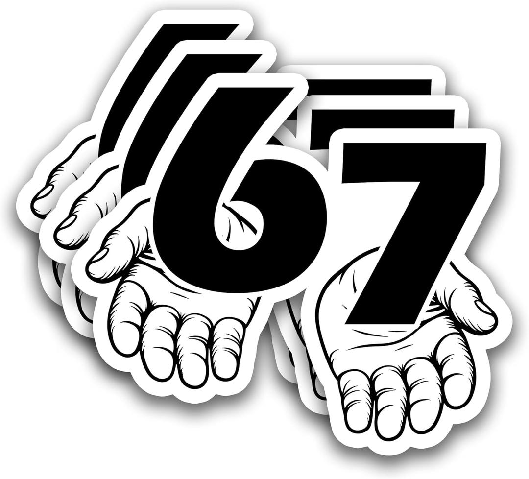 2 x (3Pcs) Six Seven 67 Meme Stickers Gen Alpha Slang 6 7 Hands Vinyl Decals Waterproof Sticker for Water Bottle, Laptop, Tumbler, Phone Case, Scrapbooking, 3" x 2.5"