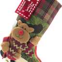 ETERAMUS 21 inch Plaid Christmas Stockings Deer, Bear, Animal One Piece, Felt Large Plush 3D Reindeer Snowman Design Hanging Stocking for Girls Boys Xmas Tree Mantel Party Decor (Green)
