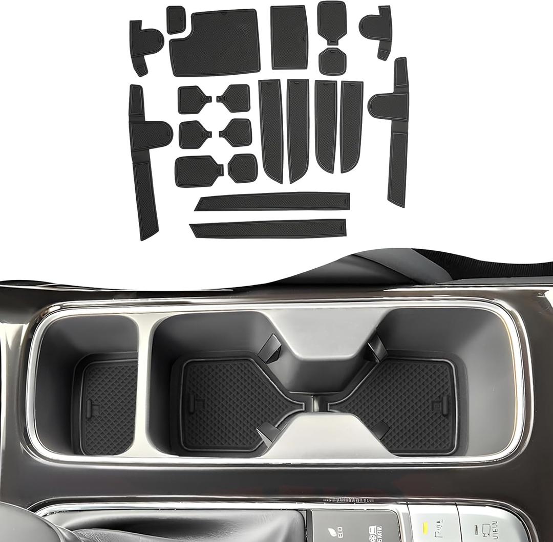 SXCY for 2020-2025 2026 Kia Telluride Accessories Cup Holder Inserts Liner 2024-2026 Telluride Door Slot Mats 2025 2026 Telluride Accessories Center Console Liners Mat(7-Passenger Seats Only) (Black)