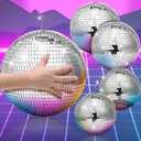 CHENGU 4 Pack Large Disco Ball Decor Silver Mirror Disco Themed Party Decorations Reflective Hanging Ornament for Wedding Ballroom Dance and Music Hall Festivals Club Stage Prom Props (8 Inch, 6 Inch, 4 Inch)