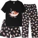 Hupohoi Kids Girls Pajama Sets Summer Short Sleeve With Shorts And Pants 3PCS Sleepwear Cute Cartoon Loungewear Size 12/M