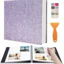 HenPisen Large Photo Album Self Adhesive Scrapbook Album for 4×6 5×7 8×10 Pictures DIY Magnetic Linen Cover Album 40 Pages for Family Wedding Gifts with Metal Pen and Plastic Board, Light Purple