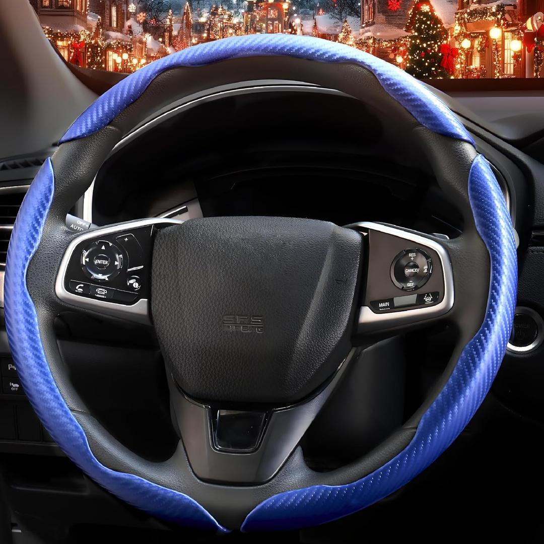 3 Pcs Carbon Fiber Car Steering Wheel Cover, Anti-Skid & Scratch-Proof,Segmented, Butterfly Thin Steering Wheel Cover Men/Women Universal Fit 14.5"-16" Wheel Covers for Cars/Truck/SUV