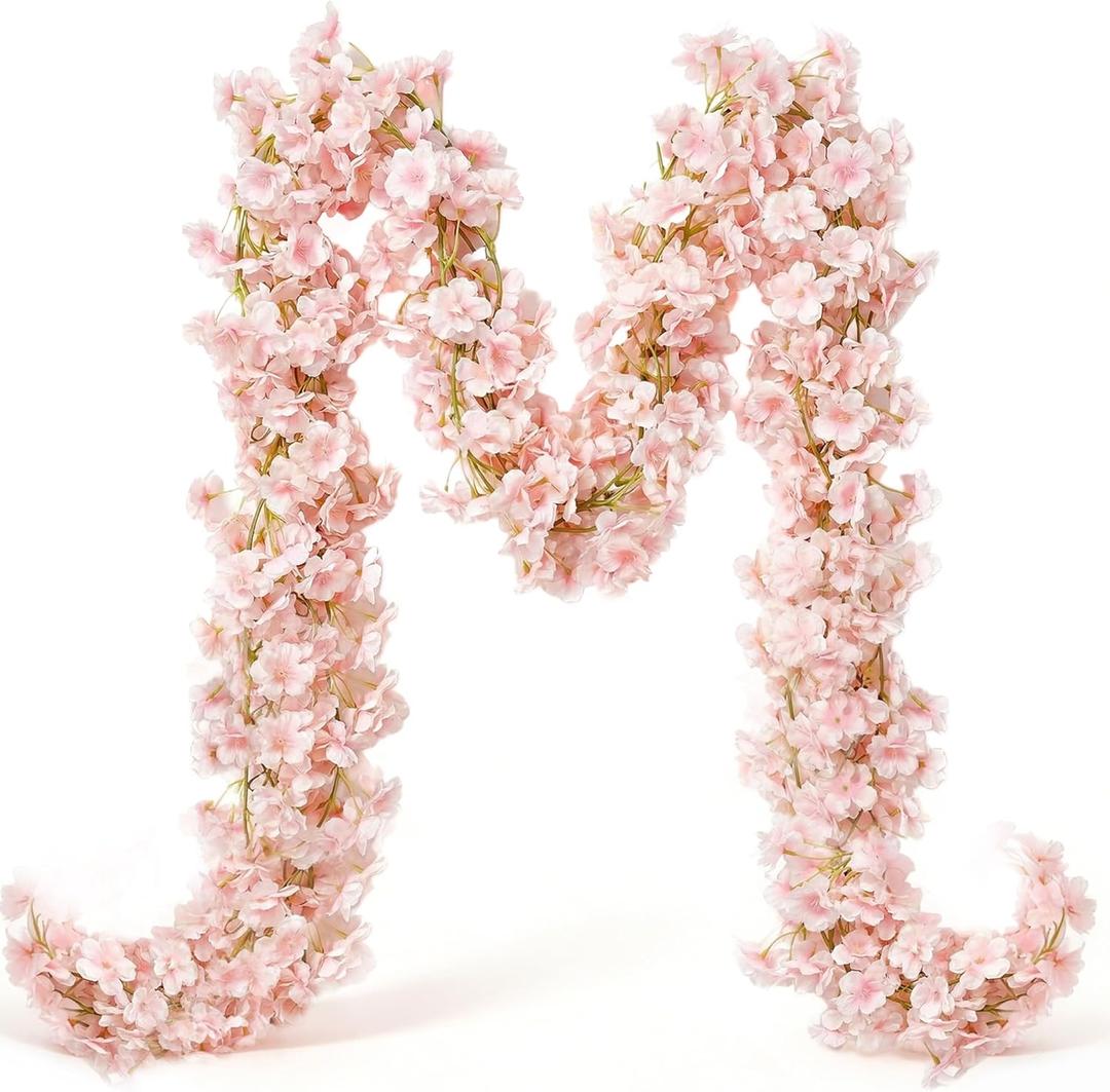 10PCS 59FT Artificial Silk Cherry Blossom Garland, Hanging Sakura Flower Vines for Wedding Party Home Arch Office Sakura Decor (Light Pink)