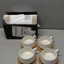 MIAMIO  11 Oz., Set of 4 Ceramic Tea Cup and Saucer Bamboo/Tea Mug - Wide Cappuccino Cup, Coffee Cups Ceramic Mug for Cappuccino, Latte, Espresso & Americano - Luxe Collection (White)