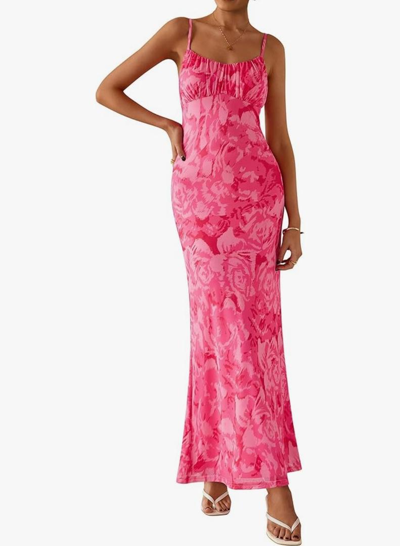 PRETTYGARDEN Women's Floral Bodycon Maxi Dress Summer Beach Sundress Sleeveless Spaghetti Strap Wedding Guest Dress XXL