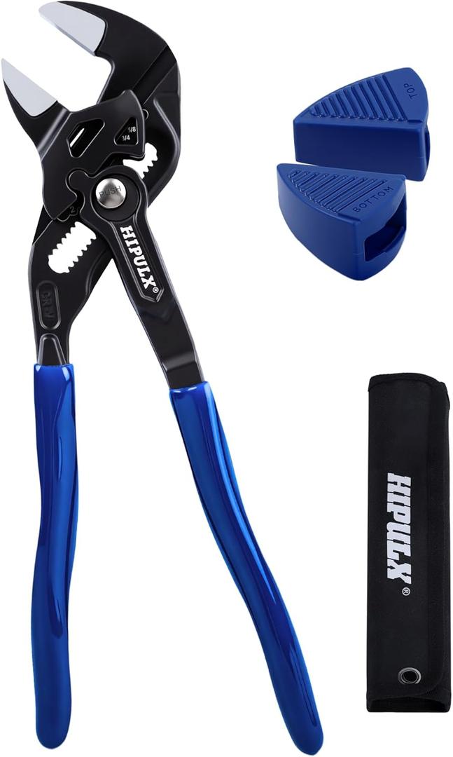 7-Inch Pliers Wrench with 2 Protective Covers - Professional Grade CRV Steel Adjustable Parallel Jaw Wrench with One-Click Resizing, Storage Pouch for All Types of Nuts, Water Pipes, etc