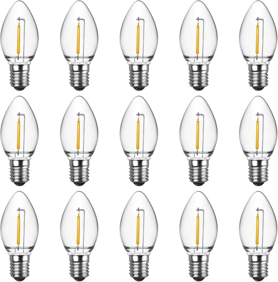 Meconard C7 LED Night Light Bulbs, Shatterproof LED Replacement Bulbs for Window Candles & Chandeliers, E12 Candelabra Base, 0.6 Watt Equivalent to 7Watt Incandescent Bulb, Warm White, 15 Pack