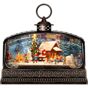 Christmas Snow Globe Christmas Decorations for Home Santa Claus Gnome Polar Bear Reindeer Christmas Tree Snowman House with Timer Music